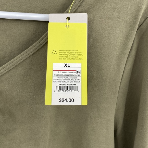 All in Motion Moss Green Flex Shirred Cropped Long Sleeve T- Shirt Size XL - Picture 7 of 9